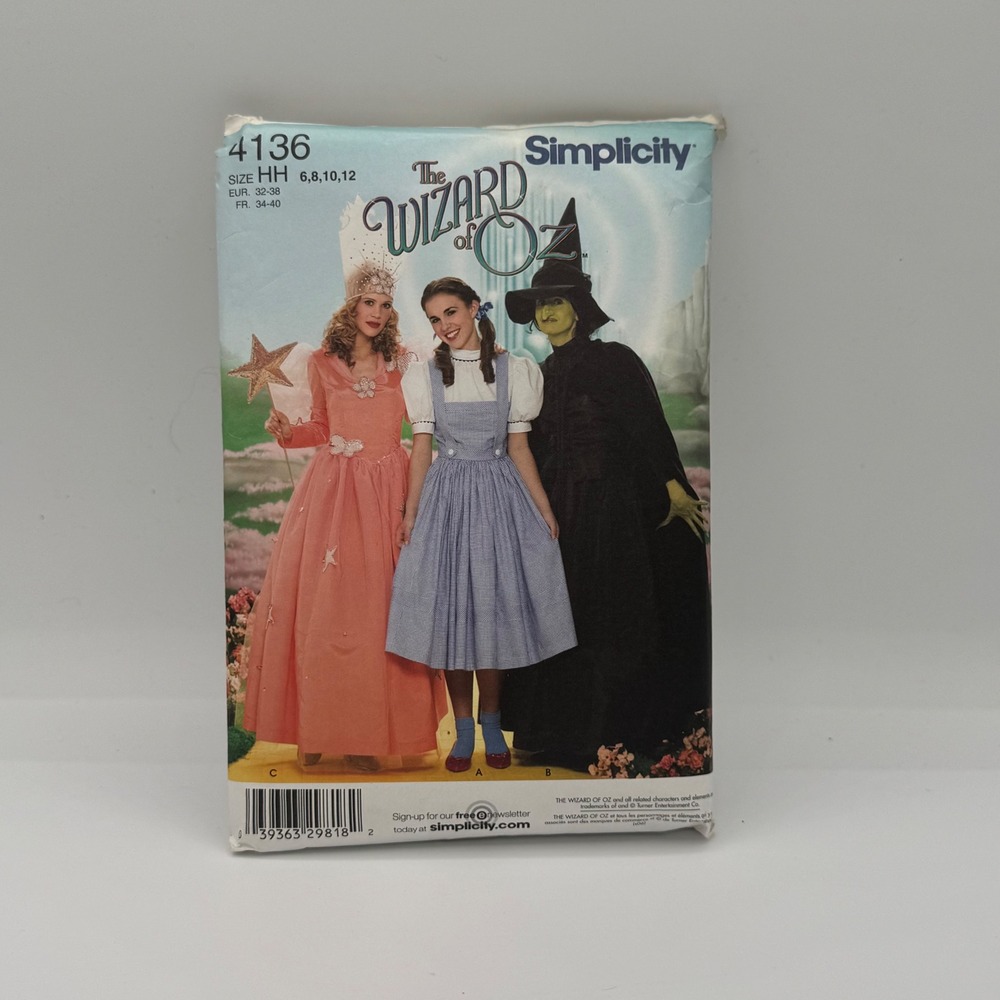 Simplicity 4136 Wizard of Oz Costume Sewing Pattern Dorothy Glinda Witch 6-12